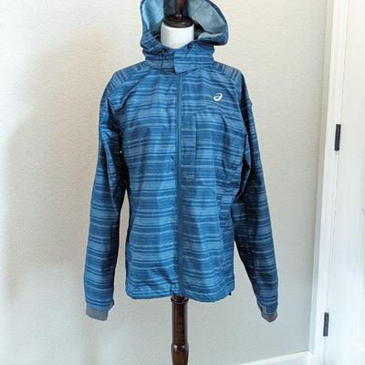 Asics Men's Size Medium Blue Storm Shelter Jacket Lightweight Raincoat/Windbreaker