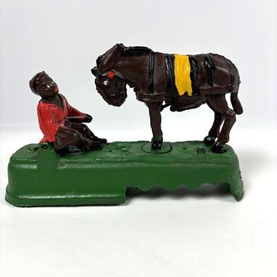 Vintage Stubborn Mule Horse Kicking Boy Cast Iron Mechanical Bank