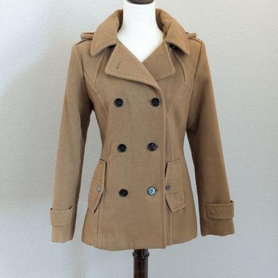 Details Intl. Women's Size Small Tan Double Breasted Peacoat with Removable Hood 