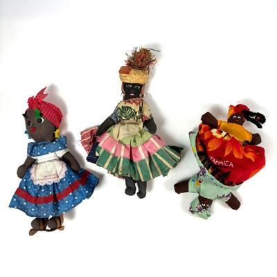 Three Vintage Caribbean Island Cloth Dolls