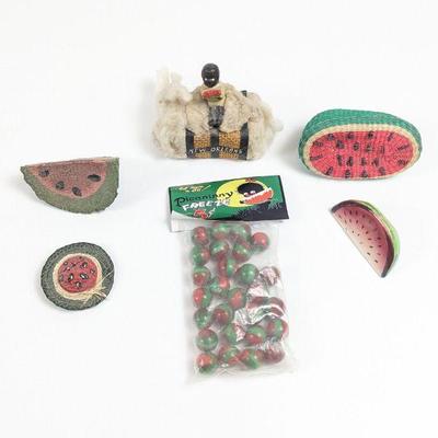 Watermelon Themed Items, Including Rare Picaninny Freeze Watermelon Marbles