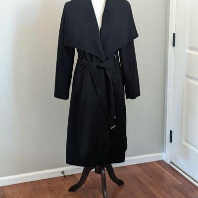 Jennifer Lopez Women's Size Large Black Polyester/Wool Long Belted Coat