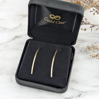 Gold One 1K Yellow Gold Diamond Cut Curved Drop Earrings - New in Box