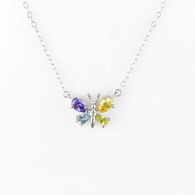 Sterling Silver with Amethyst, Peridot, Blue Topaz & Citrine Butterfly Necklace