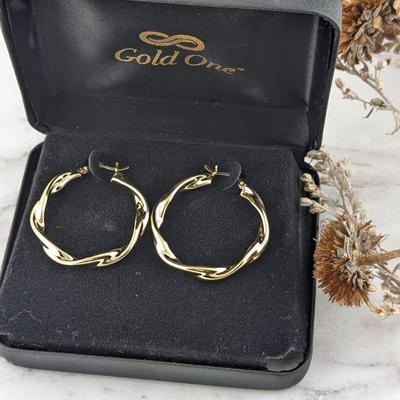 Gold One 1K Yellow Gold Hoop Earrings - New in Box