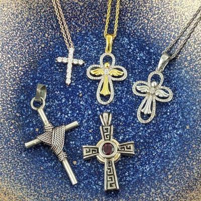 Lot of Sterling Silver Cross Pendants/Necklaces