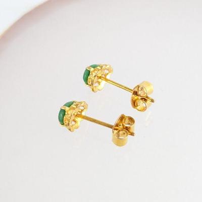 14K Yellow Gold & Jade Stud Earrings