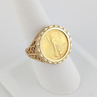 14K Yellow Gold 2000 American Eagle 1/10 oz. Fine Gold Coin Ring