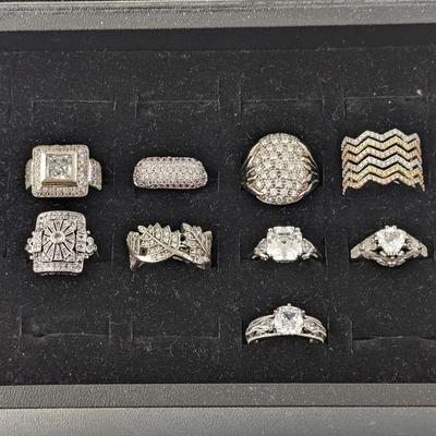 Lot of 9 Sterling Silver & CZ Rings