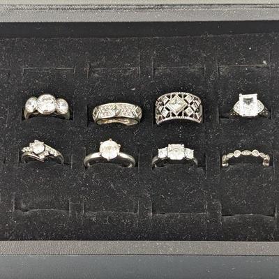  Lot of 8 Sterling Silver & CZ Rings