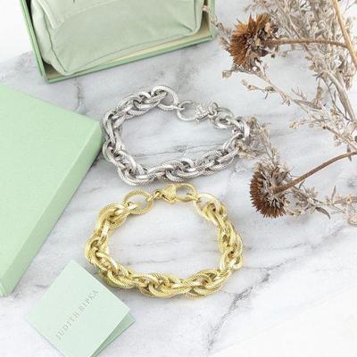 Judith Ripka 14K Gold Clad & Sterling Silver Verona Tripla Rolo Link Bracelets with CZ Accents - New in Box
