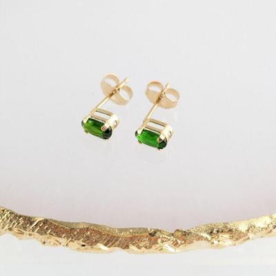 14K Yellow Gold & Green Tourmaline Stud Earrings