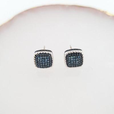 Sterling Silver & Irradiated Blue Diamond Pave Earrings