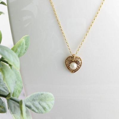 14K Yellow Gold & Pearl Heart Pendant Necklace