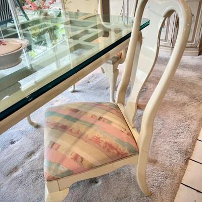 Vintage ivory Henredon dining table with glass top and four chairs