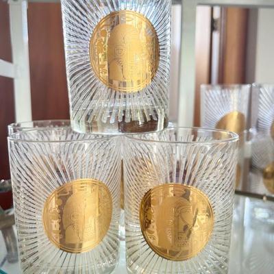 Georges Briard mid-century modern 1960s Egyptian King Tut old fashioned glasses
