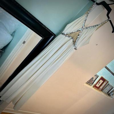 Vintage ivory evening gown with metal detail