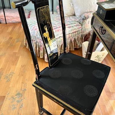 Black lacquer chinoiserie desk & chair