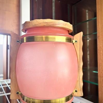 Vintage Siesta ware pink frosted glass ice bucket / cookie jar