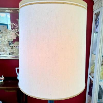 Vintage MCM 1960s 50-inch blue glass lamp with matching shade