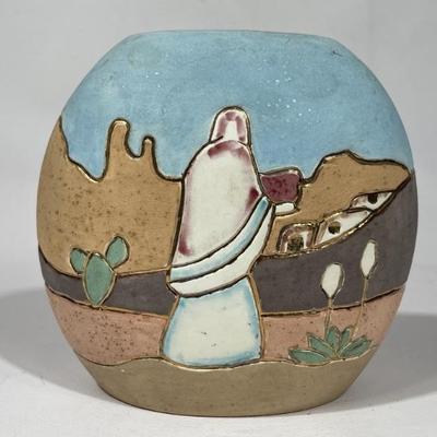 Ceramic Southwestern Adobe Scene Pottery Vase