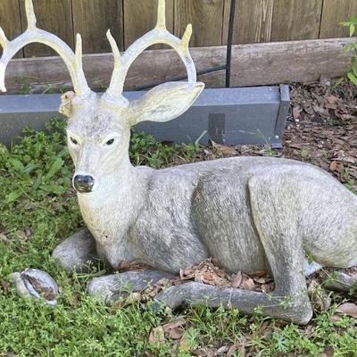 Resin Deer Figurine Yard Art w/ Authentic Antlers