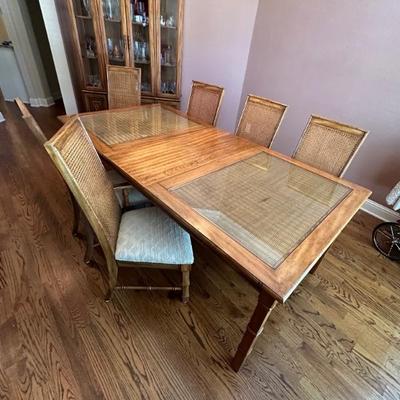 MCM Rattan dining room set and matching china hutch