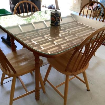 Sale Photo Thumbnail #236: Drop leaf Maple table w/ glass top