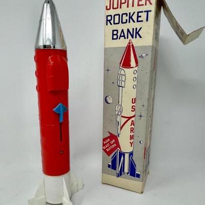 Push Button Blast-Off Jupiter Rocket Bank - Original Box - Vintage