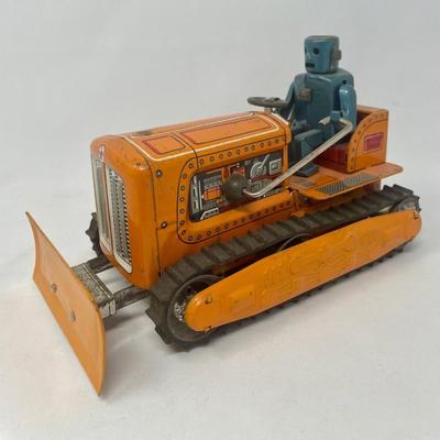 Yoshiya Robot Bulldozer Tin Lithograph Toy - Japan - 1950s