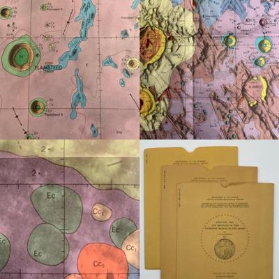 Moon Map Trio - Letronne, Julius Caesar, Fra Mauro Regions - 1960s