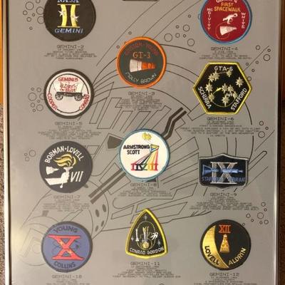 Framed Gemini Mission Emblem Patches - Issued 1995/1996