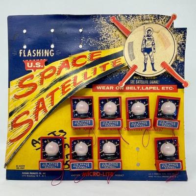 Light-Up Satellite Lapel Pins On Original Cardboard Display - Vintage 	Vintage Space Satellite...