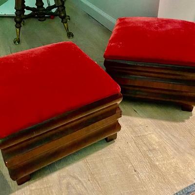 Pair 1920â€™â€™s square mahogany foot stools 