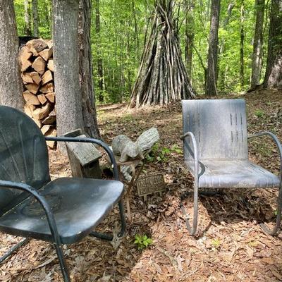 Pair sled base 1920’s metal outdoor chairs 