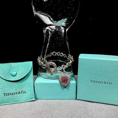 KIHE130 Tiffany & Co, Blank Heart, Sterling Silver Bracelet	Beautiful Tiffinay & Co. with original box, bag and care card, heart...