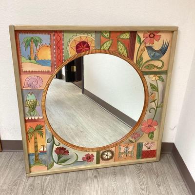 DILA702 Large Seaside Florals, Wood Square Mirror From Artful Home	Handcrafted mirror and frame by Sticks.Â It features hand-drawn etched...