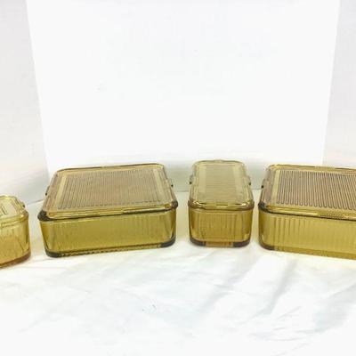 DILA801 Vintage Refrigerator Dishes	Set of vintage, light amber colored refrigerator dishes. Includes large dishes, one long dish, and...