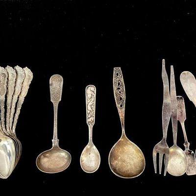 KIHE132 Wendall, Antique George Unite, Norway Mylius Brodrene, Sterling Spoons	Six vintage dinner spoons by Wendall Mfg. Antique English...