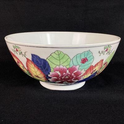 DILA700 Gumps, Dept Store, Tobacco Leaf, Porcelain Bowl	A Gump's tobacco leaf porcelain bowl featuring a vibrant floral design with gold...