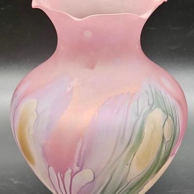 Hand Painted Pink Nouveau Art Glass Vase