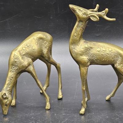 (2) Mid Century Brass Decor: Buck & Doe Deer