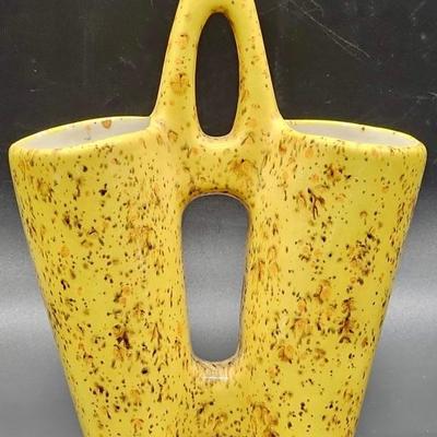 Signed Speckled Yellow Double Cone Pottery Vase