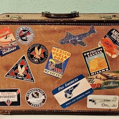 Vintage Suitcase w/ Retro Travel Stickers