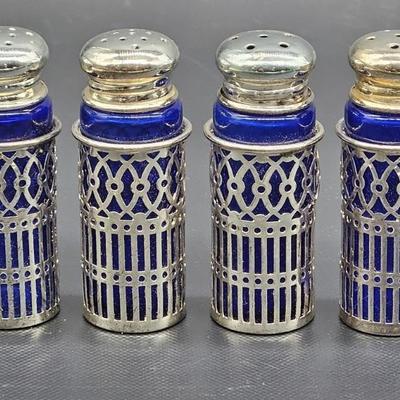 Silver Tone & Cobalt Blue Salt & Pepper Shakers