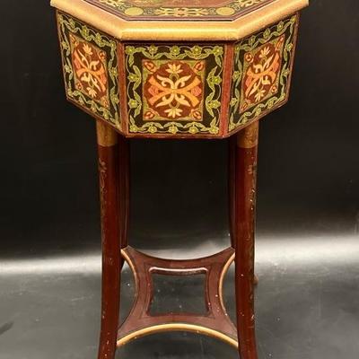 Vintage Asian Inlaid Wood Octagonal Box on Stand