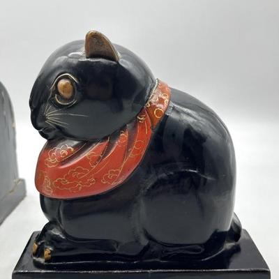 Vintage Japanese Black Cat Bookends