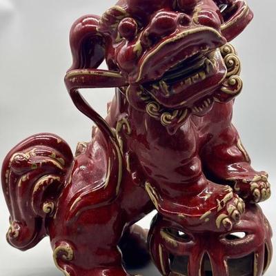 Large Scale Chinese Glazed Red w/ Gold Foo Dog 1/2