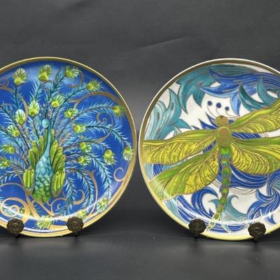 Art Nouveau Peacock & Dragonfly Salad Plates 
