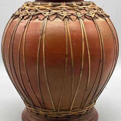 Vtg. Southeast Asia Rope Wrapped Pottery Jug Vase